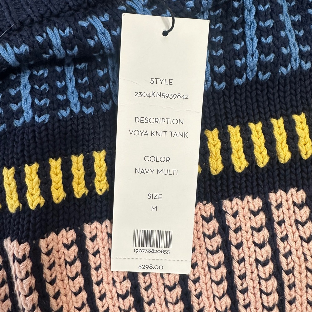 Veronica Beard Voya Knit Tank Medium Striped Crochet Cotton Boho Fishermen Artsy - Picture 7 of 11
